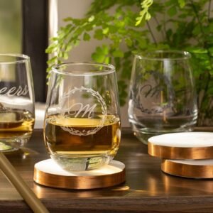 Etched Stemless Wine Glasses